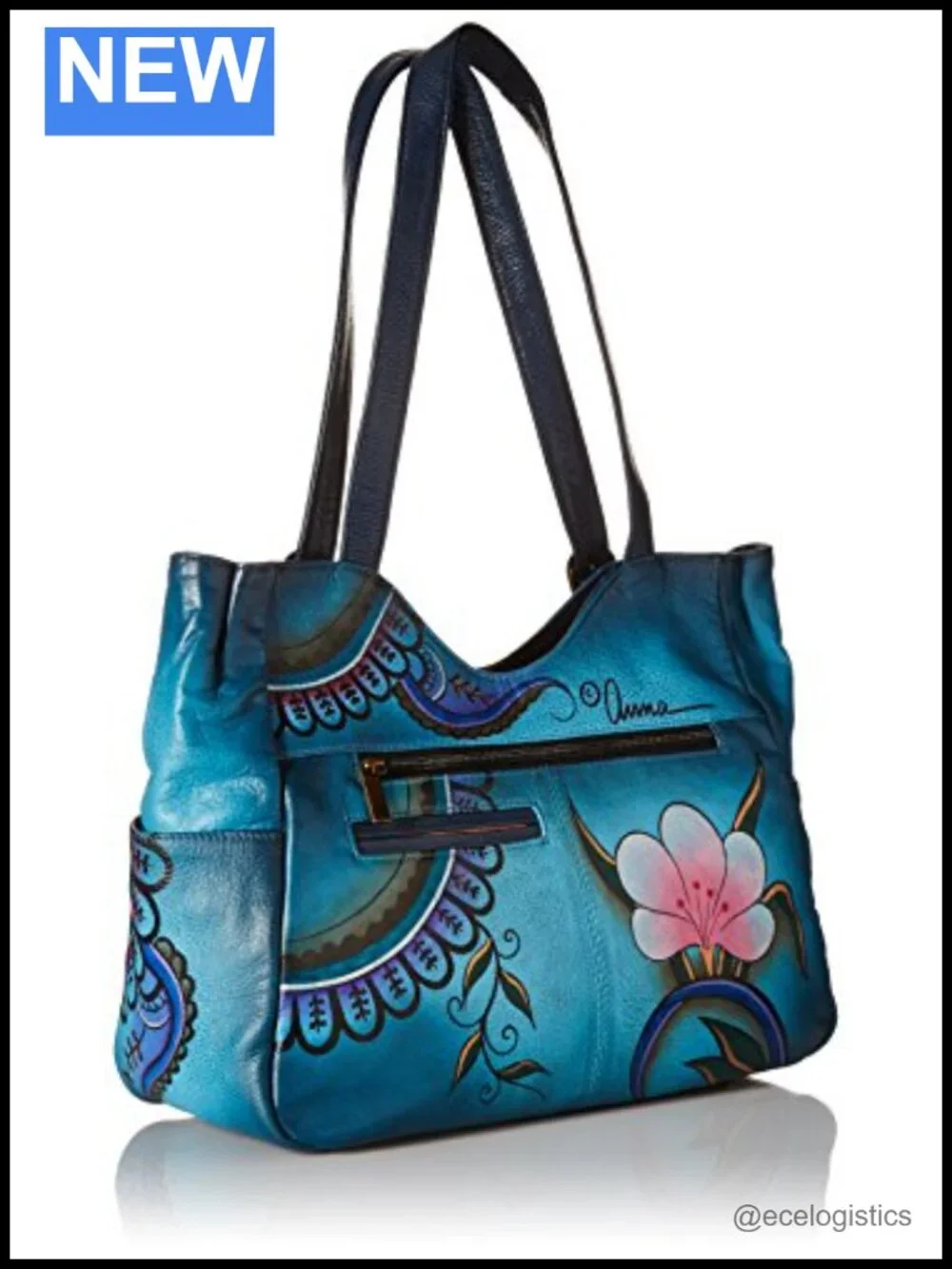 Hand Painted Genuine Leather Shoulder Bag with Double Straps